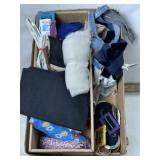 COLLECTION OF SEWING MATERIALS, ZIPPERS, MORE