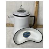 ENAMELWARE PERCULATOR SET & PAN
