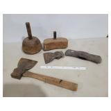 VINTAGE HANDWORKING TOOLS, HATCHET, WOOD MALLET