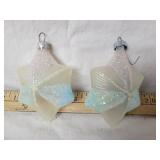 2 VINTAGE CLEAR & BLUE STAR ORNAMENTS