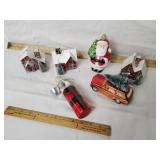CHRISTMAS ORNAMENTS, SANTA, CAR, HOUSES