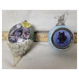 2 WOLF HEAVY GLASS TREE ORNAMENTS