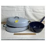 ENAMELWARE OVAL ROSTING PAN & POT, BLUE