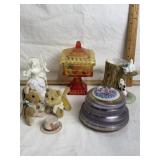 CANDY DISH, NORCO TREE TRUNK FIGURE, POWDER BOX