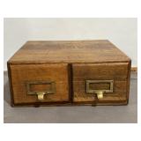 ANTIQUE TWO DRAWER OAK CARD INDEX FILE CABINET