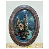 VINTAGE REVERSE PAINTING ON CONVEX GLASS, 24" T