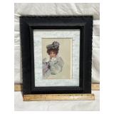 VINTAGE PRINT DEPICTING A WOMEN ON LARGE HAT