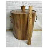 MID-CENTURY TEAK WOOD ICE BUCKET W/ BRASS HANDLES