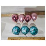 VTG. GLASS CHRISTMAS ORNAMENTS PURPLE, TEAL