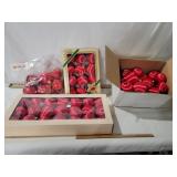 VINTAGE RED SATIN & GLASS CHRISTMAS ORNAMENTS