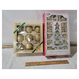 HOLLY & PYRAMID VINTAGE GOLD CHRISTMAS ORNAMENTS