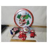 CHRISTMAS DECOR, DOLLS, TRAY