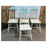 4 VINTAGE CHAIRS W/ WHITE & TEAL COLORS