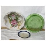 GREEN DEPRESSION GLASS, PORCELAIN BOWL