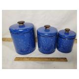 VTG. BLUE SPECKLE ENAMELWARE CANISTERS