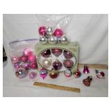 VARIETY RED & PINK GLASS TREE ORNAMENTS