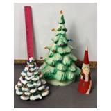 VINTAGE PLASTIC & CERAMIC CHRISTMAS TREES, SANTA