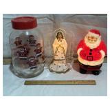 VINTAGE LIGHTED SANTA & ANGEL W/ SANTA JAR