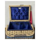 BLUE WICKER SEWING BASKET