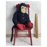 VINTAGE JOINTED PLUSH MONKEY WITH RED CHAIR