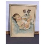 CHARLOTTE BAKER LITHO OF BABY & DOG