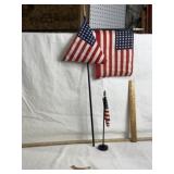 3 VINTAGE AMERICAN FLAGS, 1 STAND
