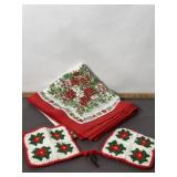 CHRISTMAS POT HOLDERS, TABLE CLOTH