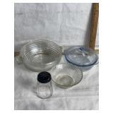 RIBBED MIXING BOWL, COVERED DISH, SALT SHAKER