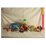 M & M ITEMS, METAL PALE, DISPENSERS, SMALL FIGURES