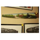 HAND PAINTED TRAIN ON HAND SAW PICTURE, 39 3/4" L