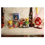 SEVERAL M & M ITEMS, JUKEBOX, SNOW GLOBE, TINS
