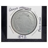 1892 GRAND OPENING FEED STORE ALUMINIUM TOKEN