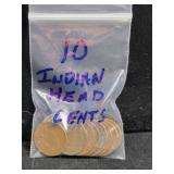 10 INDIAN HEAD CENTS W/ DATES MIXED