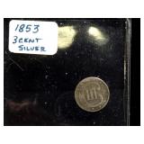 1853 SILVER THREE CENT "TRIME" COIN