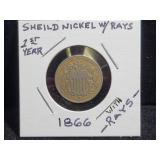 1866 SHIELD NICKEL W/ RAYS