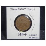 1864 TWO CENT PIECE LARGE MOTTO
