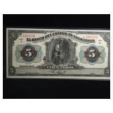 1913 MEXICO, CHIHUAHUA 5 PESO LARGE NOTE (AU)
