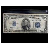 1934-B $5 *STAR* "VINSON" SILVER CERTIFICATE (F+)