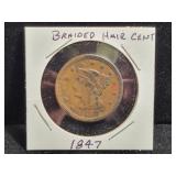 1847 BRAIDED HAIR LARGE CENT