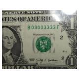$1 2009 "BINARY SERIAL" FEDERAL RESERVE NOTE (V++)