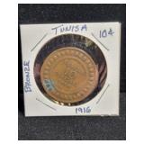 10c. 1916 TUNISA BRONZE COIN
