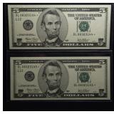 2 CONSECUTIVE $5 2003 *STAR* NOTES (GEM)