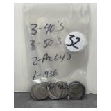 8 SILVER NICKELS, 1 - BUFFALO NICKEL