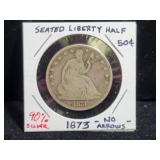 1873 SEATED LIBERTY HALF "NO ARROWS"