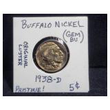 1938-D BUFFALO NICKEL (GEM BU)