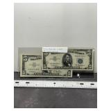 2 - 1953 $5 SILVER CERTIFICATES, HIGH GRADE