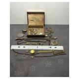 BRASS TRINKET BOX W/ MISC SCAP METAL ITEMS
