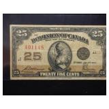 1923 CANADA 25c. "SHINPLASTER" NOTE