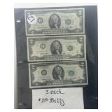 3 $2 BILLS, 2-1976, 1-1995