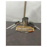 VTG. KNIVES, FLOUR SIFTER, APOLLO STONE